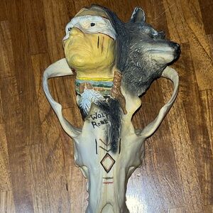 Spoontiques Decorative Carved Wolf Skull Wolf Robe Western Indian Art